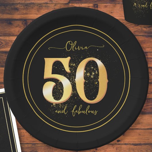 Elegant 50 und fabelhafter Glitzer Gold Black Pappteller