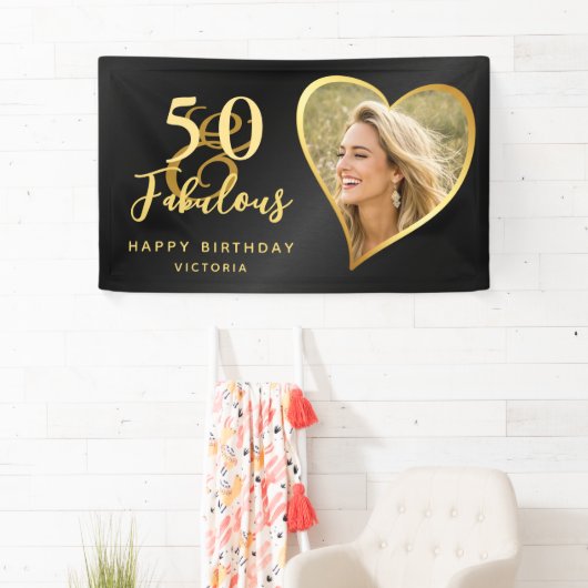 Elegant 50 und fabelhaftes Custom Foto Black Gold Banner (Insitu)