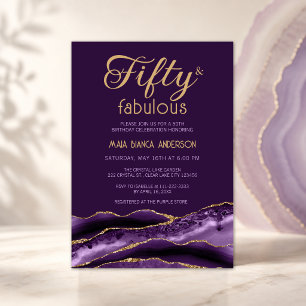 Elegant 50 und Fabulous 50. Geburtstag Lila Achat Einladung