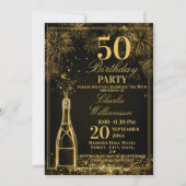 Elegant 50th Birthday Gold Bottle Fizz Einladung (Vorderseite)