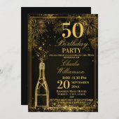 Elegant 50th Birthday Gold Bottle Fizz Einladung (Vorne/Hinten)