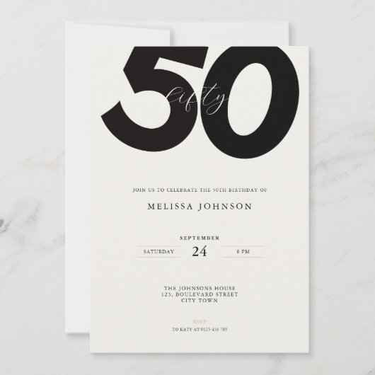 Elegant 50th Birthday Invitation - Minimal Style Einladung (Vorderseite)