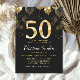 Elegant 50th Birthday Invitation with Gold Ballons Einladung