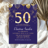 Elegant 50th Birthday Invitation with Gold Ballons Einladung