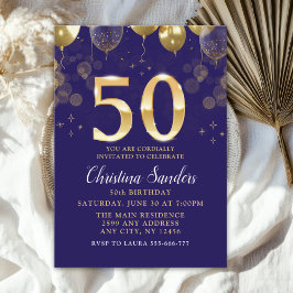 Elegant 50th Birthday Invitation with Gold Ballons Einladung