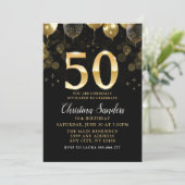Elegant 50th Birthday Invitation with Gold Ballons Einladung (Stehend Vorderseite)