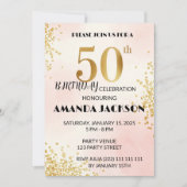 Elegant 50th Birthday Party Invitation Gold & Pink Einladung (Vorderseite)