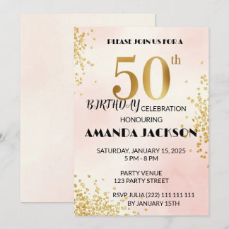Elegant 50th Birthday Party Invitation Gold & Pink Einladung