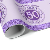 Elegant 50th Birthday Purple Glitter with Stripes Geschenkpapier (Rolleneckpunkt)