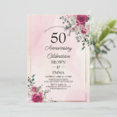 Elegant 50th Wedding Anniversary Floral Celebratio Einladung (Stehend Vorderseite)