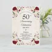 Elegant 50th Wedding Anniversary Floral Celebratio Einladung (Stehend Vorderseite)