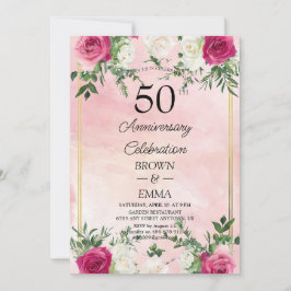 Elegant 50th Wedding Anniversary Floral Celebratio Einladung