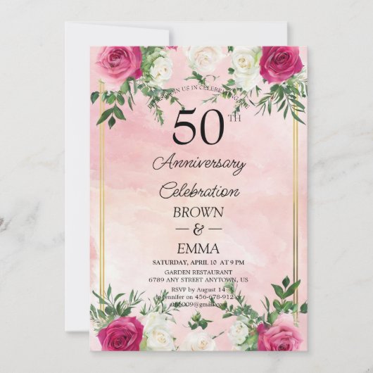 Elegant 50th Wedding Anniversary Floral Celebratio Einladung (Vorderseite)