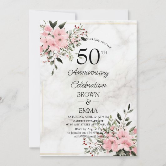Elegant 50th Wedding Anniversary Floral Celebratio Einladung (Vorderseite)
