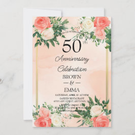Elegant 50th Wedding Anniversary Floral Celebratio Einladung