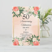 Elegant 50th Wedding Anniversary Floral Celebratio Einladung (Stehend Vorderseite)