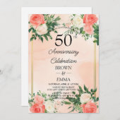 Elegant 50th Wedding Anniversary Floral Celebratio Einladung (Vorne/Hinten)