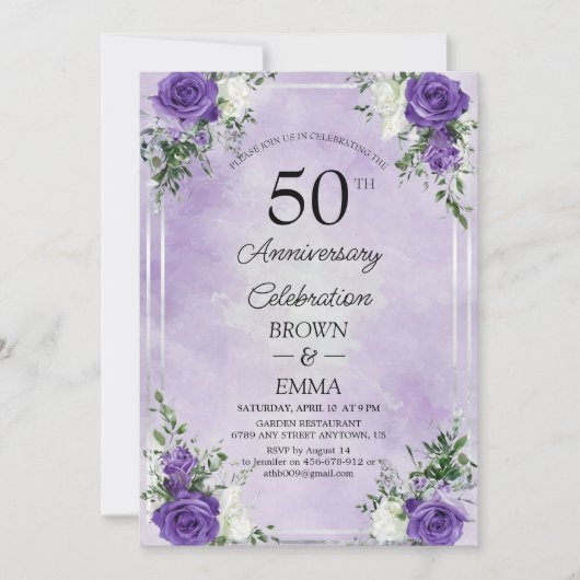 Elegant 50th Wedding Anniversary Floral Celebratio Einladung (Vorderseite)