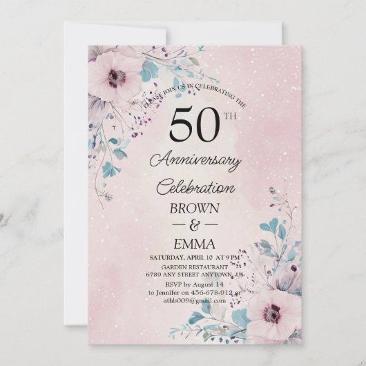 Elegant 50th Wedding Anniversary Floral Celebratio Einladung (Vorderseite)