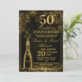 Elegant 50th Wedding Anniversary Gold Bottle Fizz Einladung