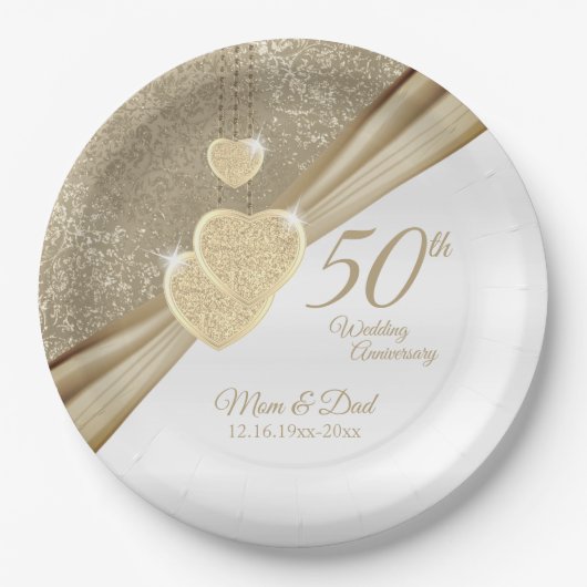 Elegant 50th Wedding Anniversary   Pappteller (Vorderseite)