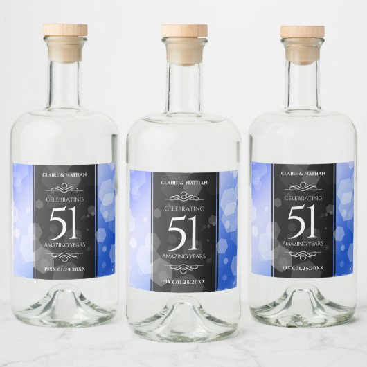 Elegant 51. Saphire Hochzeitstag Alkoholflaschenetikett (Flaschen)