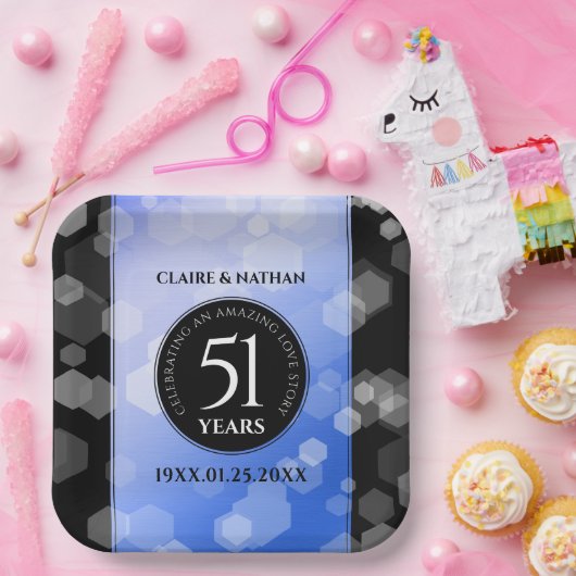 Elegant 51. Saphire Hochzeitstag Pappteller (Party)