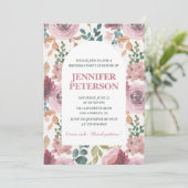 Elegant 52. Geburtstag Einladungen Floral Boho Pin (Stehend Vorderseite)