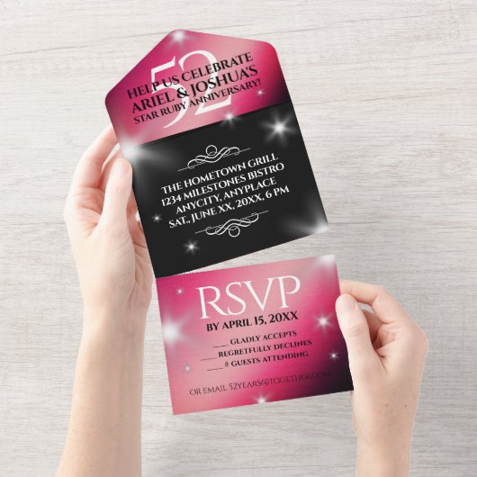 Elegant 52. Star Ruby Wedding Jubiläum All In One Einladung (Abreißen)