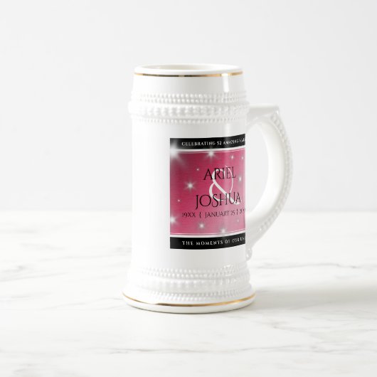 Elegant 52. Star Ruby Wedding Jubiläum Bierglas (VorderseiteRechts)