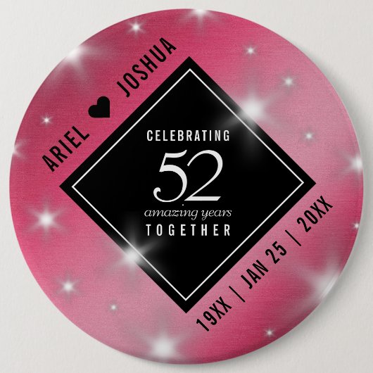 Elegant 52. Star Ruby Wedding Jubiläum Button (Vorderseite)