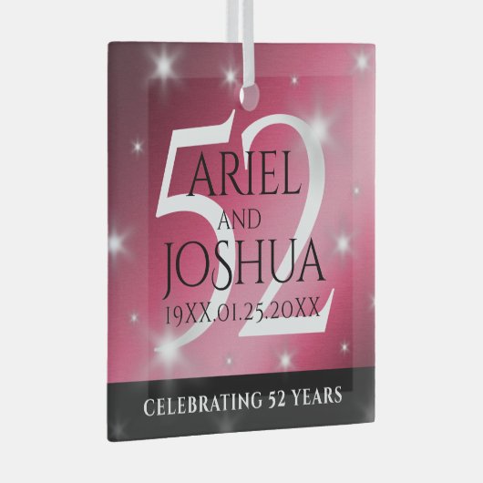 Elegant 52. Star Ruby Wedding Jubiläum Ornament Aus Glas (Vorderseite Rechts)