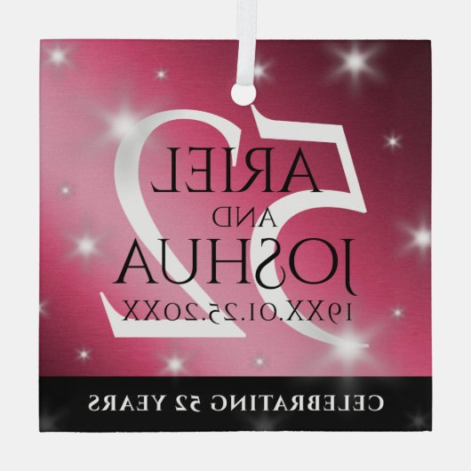 Elegant 52. Star Ruby Wedding Jubiläum Ornament Aus Glas (Rückseite)