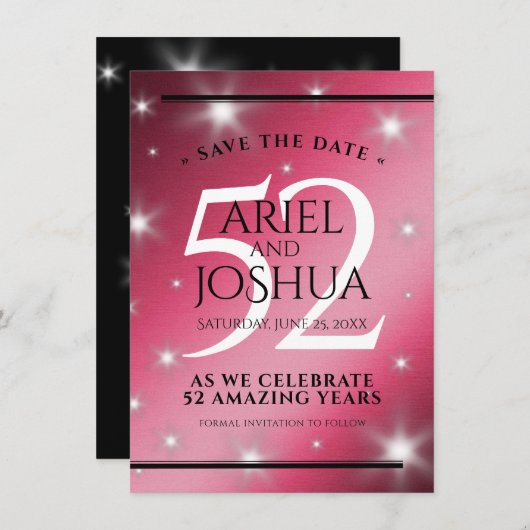 Elegant 52. Star Ruby Wedding Jubiläum Save The Date (Vorne/Hinten)