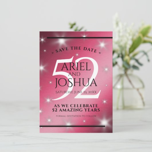 Elegant 52. Star Ruby Wedding Jubiläum Save The Date (Stehend Vorderseite)
