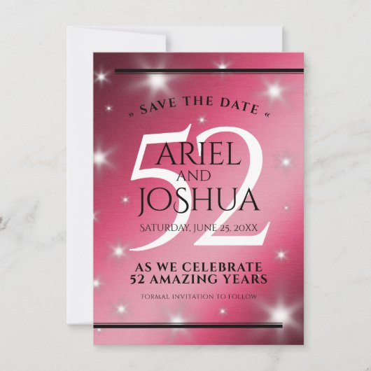 Elegant 52. Star Ruby Wedding Jubiläum Save The Date (Vorderseite)