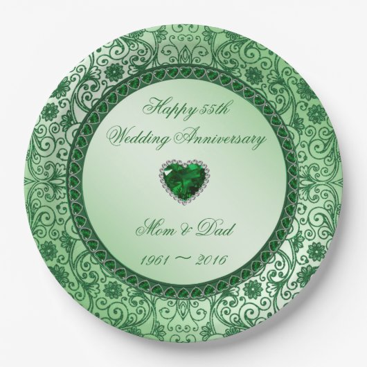 Elegant 55. Hochzeitspapier Pappteller (Vorderseite)