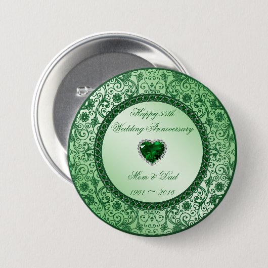 Elegant 55. Jahrestag der Hochzeit Button (Vorne & Hinten)