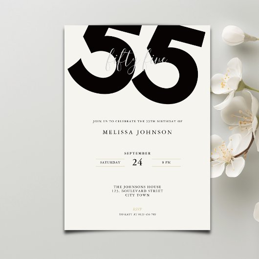 Elegant 55th Birthday Invitation - Minimal Style Einladung