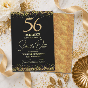 Elegant 56. Schwarze Gold-Glitter-Geburtstagsfeier Save The Date