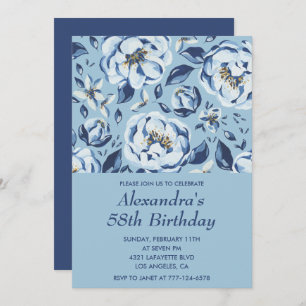 Elegant 58. Geburtstag Einladungen Floral Blue