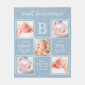 Elegant 5 Foto Collage New Baby Boy Birth Stats Fleecedecke (Vorderseite)