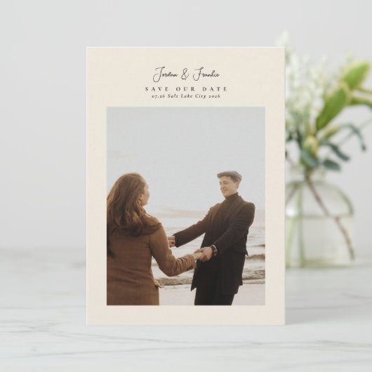 Elegant 5 Foto Collage Script kalligraphische Hoch Save The Date (Stehend Vorderseite)