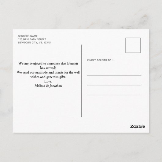 Elegant 5 Foto New Baby Boy Geburtserklärung Postkarte (Rückseite)