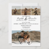 Elegant 5 Fotos moderne Drehbuch Hochzeit Schwarz- Einladung (Vorderseite)