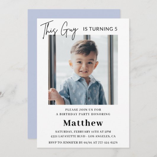 Elegant 5. Geburtstag Einladungen Boy Foto (Vorne/Hinten)