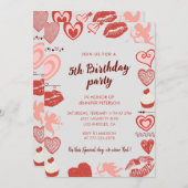 Elegant 5. Geburtstag Einladungen Gray Red Hearts (Vorne/Hinten)