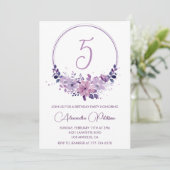 Elegant 5. Geburtstag Einladungen Lila floral (Stehend Vorderseite)