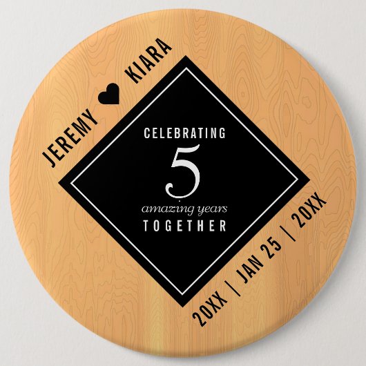 Elegant 5. Hochzeitstag Button (Vorderseite)