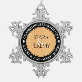 Elegant 5. Hochzeitstag Schneeflocken Zinn-Ornament